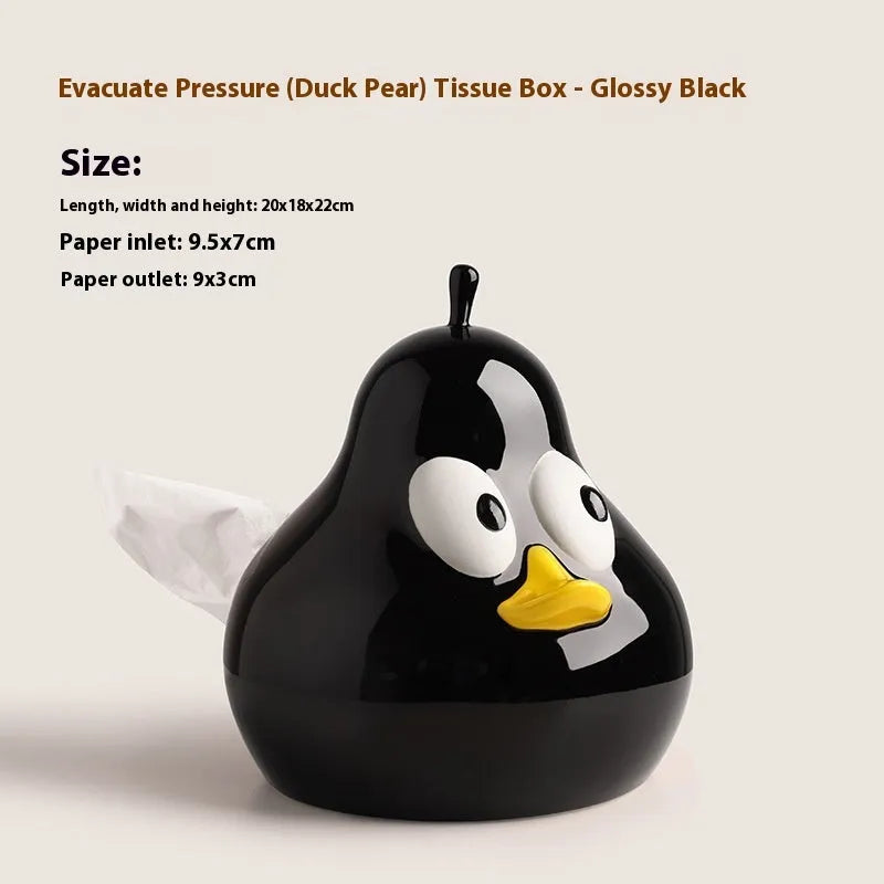White ceramic pear-shaped tissue box holder with cute animal design in green glaze finish