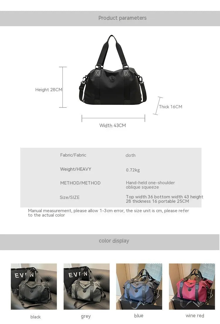 Large waterproof Oxford cloth travel bag in solid colour with 36-55L capacity for short-distance leisure travel