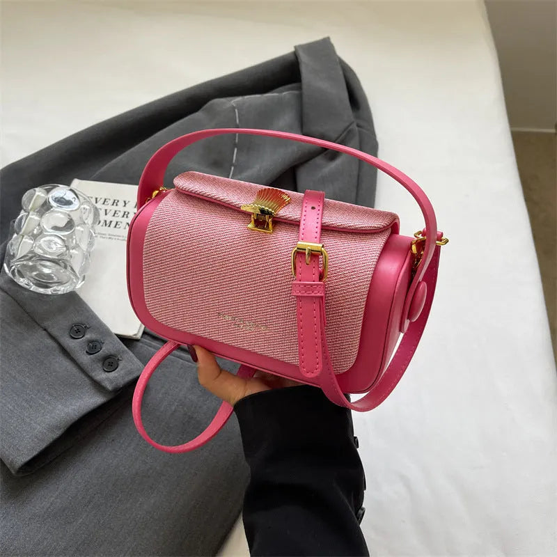 Women's black PU messenger bag with horizontal square shape and crossbody strap