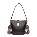Korean style soft PU leather bucket messenger bag with dual straps in black colour