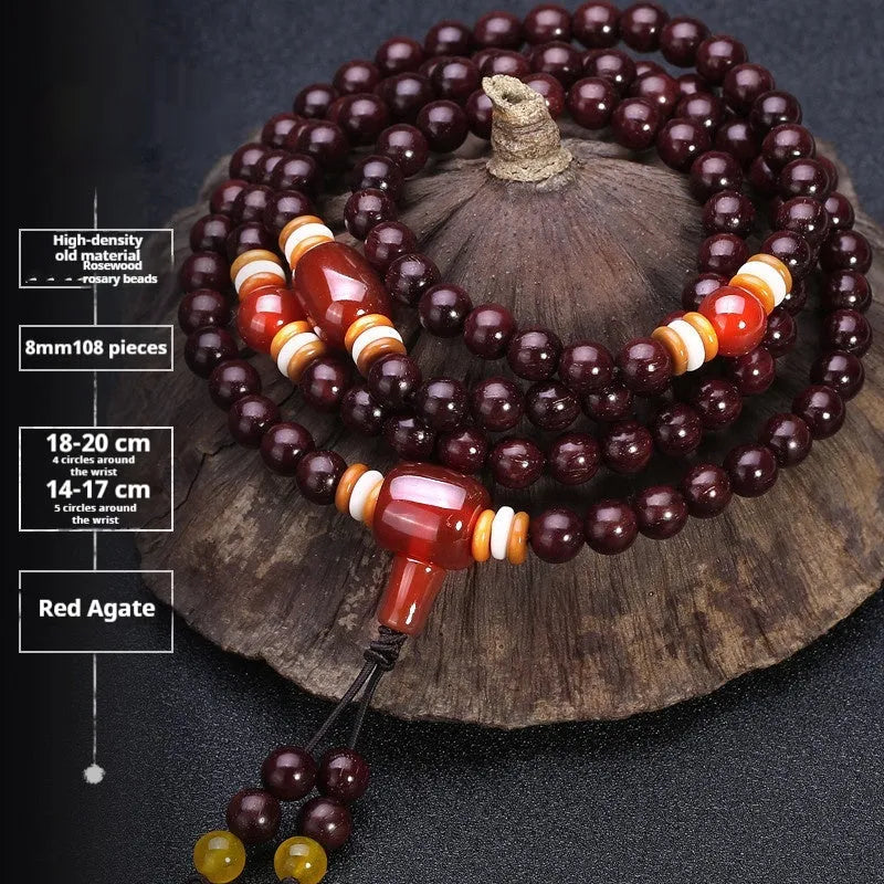 Men's rosewood bracelet with 108 beads showing lapis lazuli stone design option