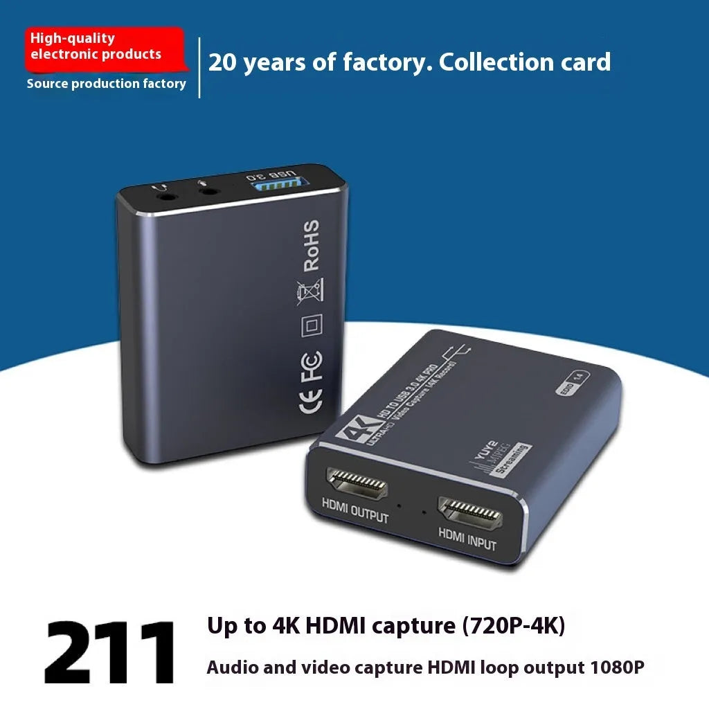 Black 4K gaming set-top box with audio recording capabilities and MS2131 chip