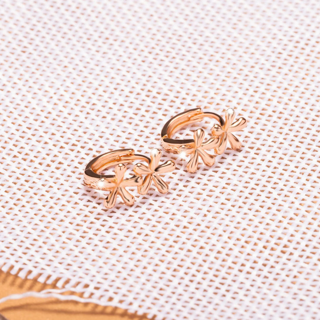 Electroplated rose gold waterdrop flower earrings with circular design for women