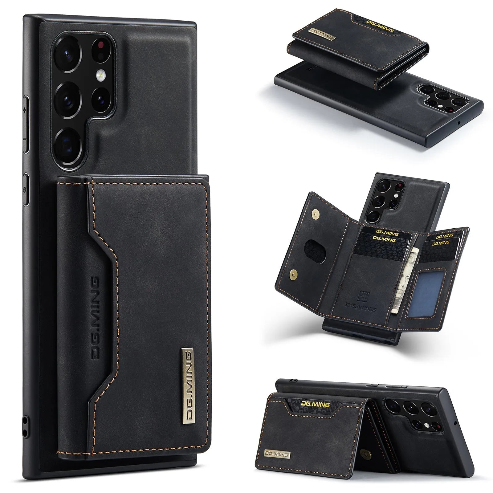 Samsung magnetic card holder wireless charging case in black with card slot for S21