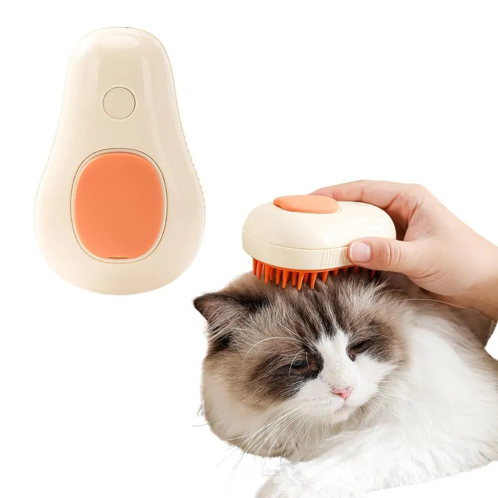Green and white silicone cat steam brush with water spray function for pet grooming