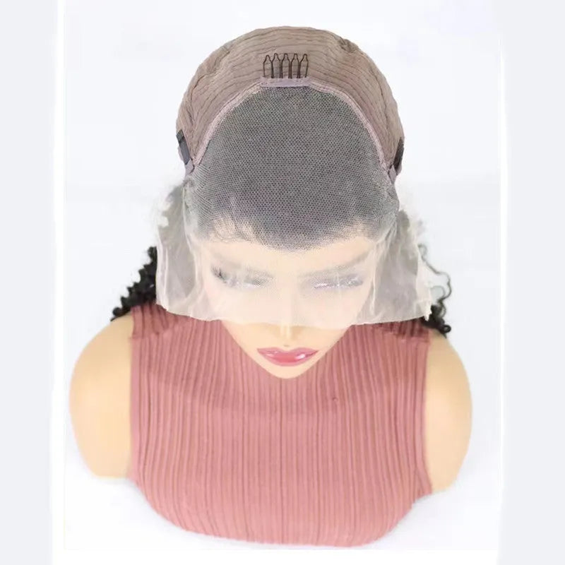 Human hair half lace wig in solid colours showing hand-woven construction and lace front detail