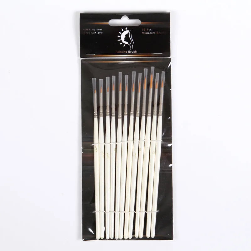 Set of 12 fluorescent art markers with nylon wool brush heads and solid wood pen holders for watercolour and line drawing