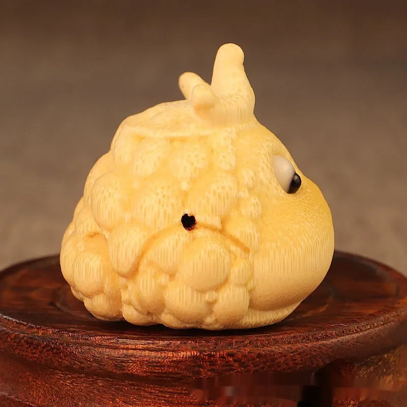 Solid bamboo hand carving of a cute crown princess toad ornament, 5.0 size.