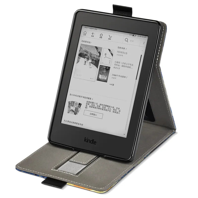 Kindle Paperwhite protective case with embossed artistic pattern and bracket design for 6-inch models