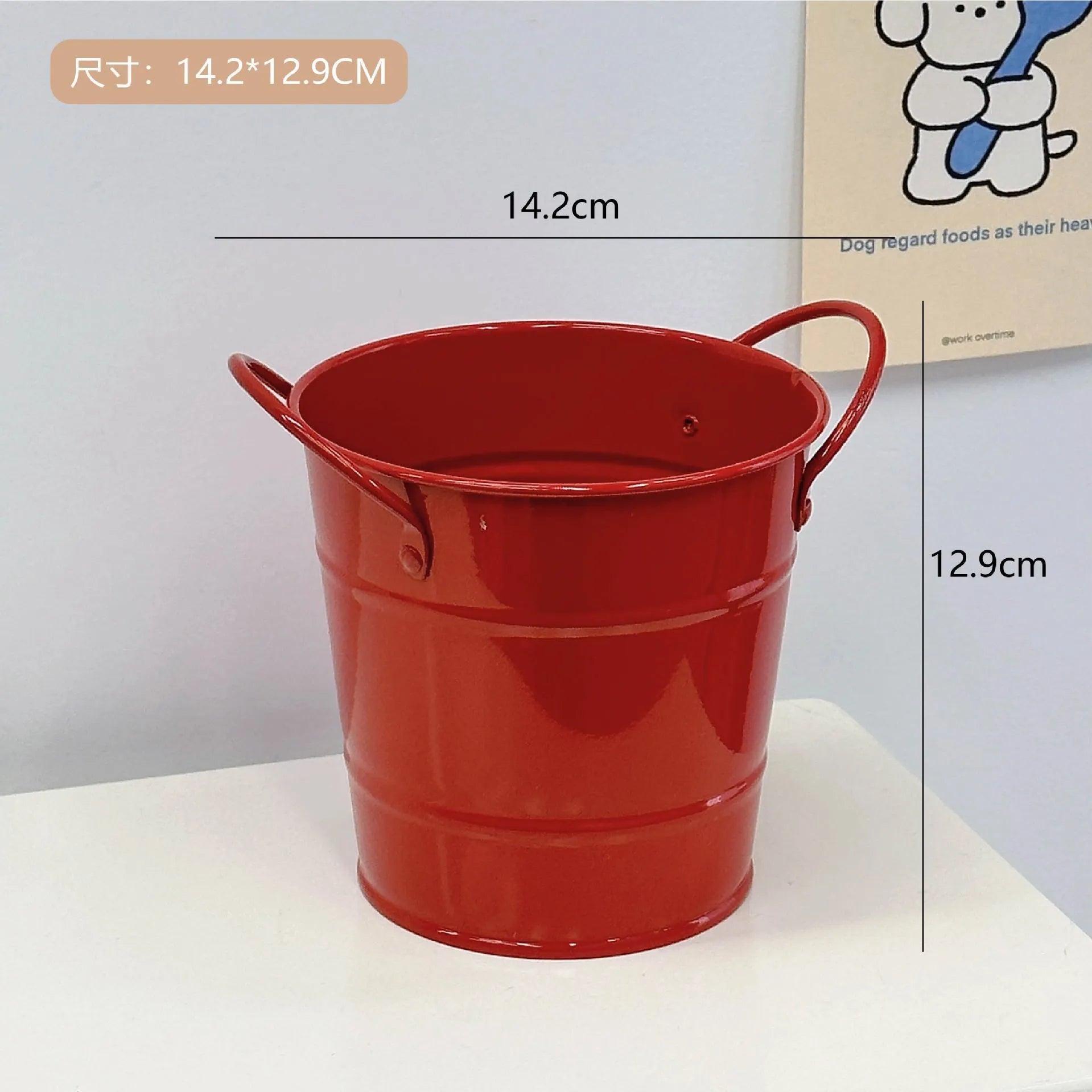 Round metal desktop pen holder in a choice of colours, some with decorative sticker patches.