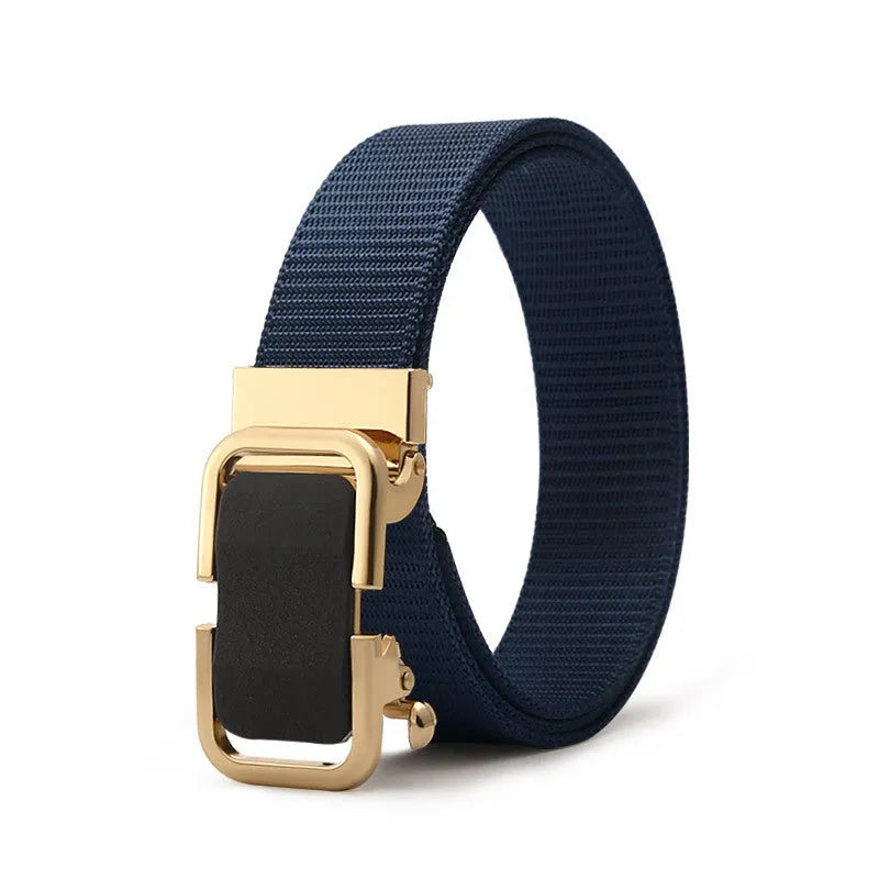Men's nylon canvas belt with an alloy buckle shown in army green colour with a silver buckle.