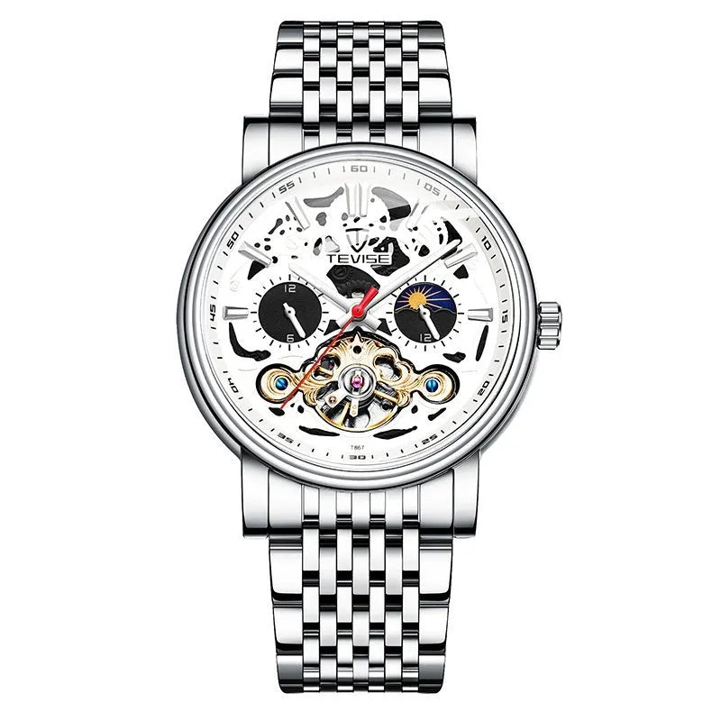 Men's tourbillon mechanical watch with luminous hands and waterproof casual design