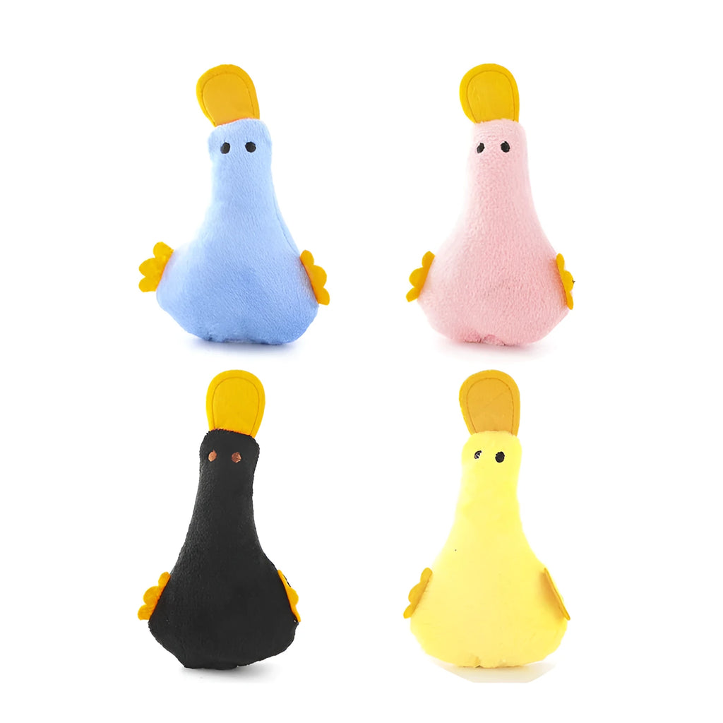 Yellow duck plush pet toy with squeaker and catnip for dogs and cats