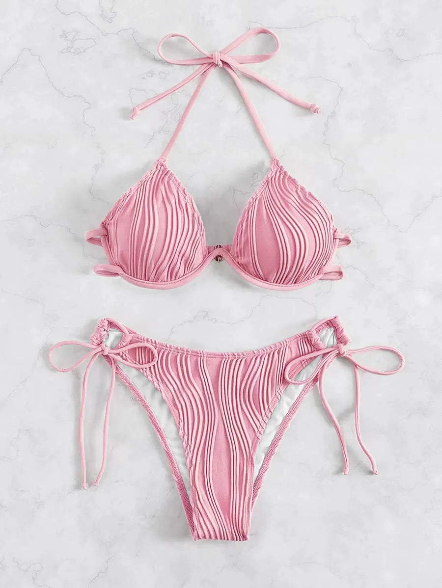 Women's steel bracket bikini swimsuit in polyester with wired top support