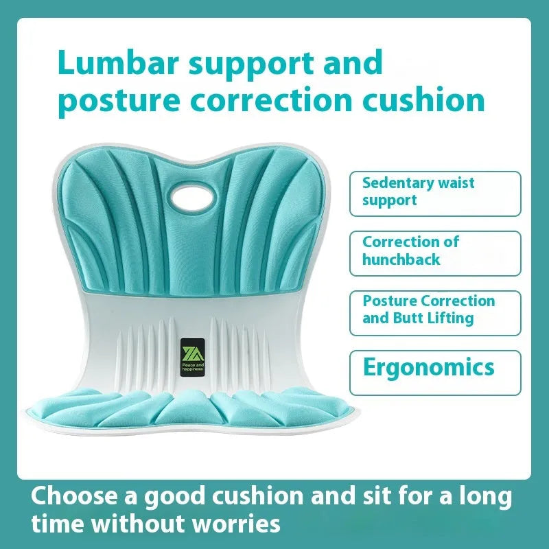 Grey ergonomic seat cushion for office chair waist support and posture correction.