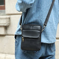Men's brown leather crossbody shoulder bag with visible stitching details