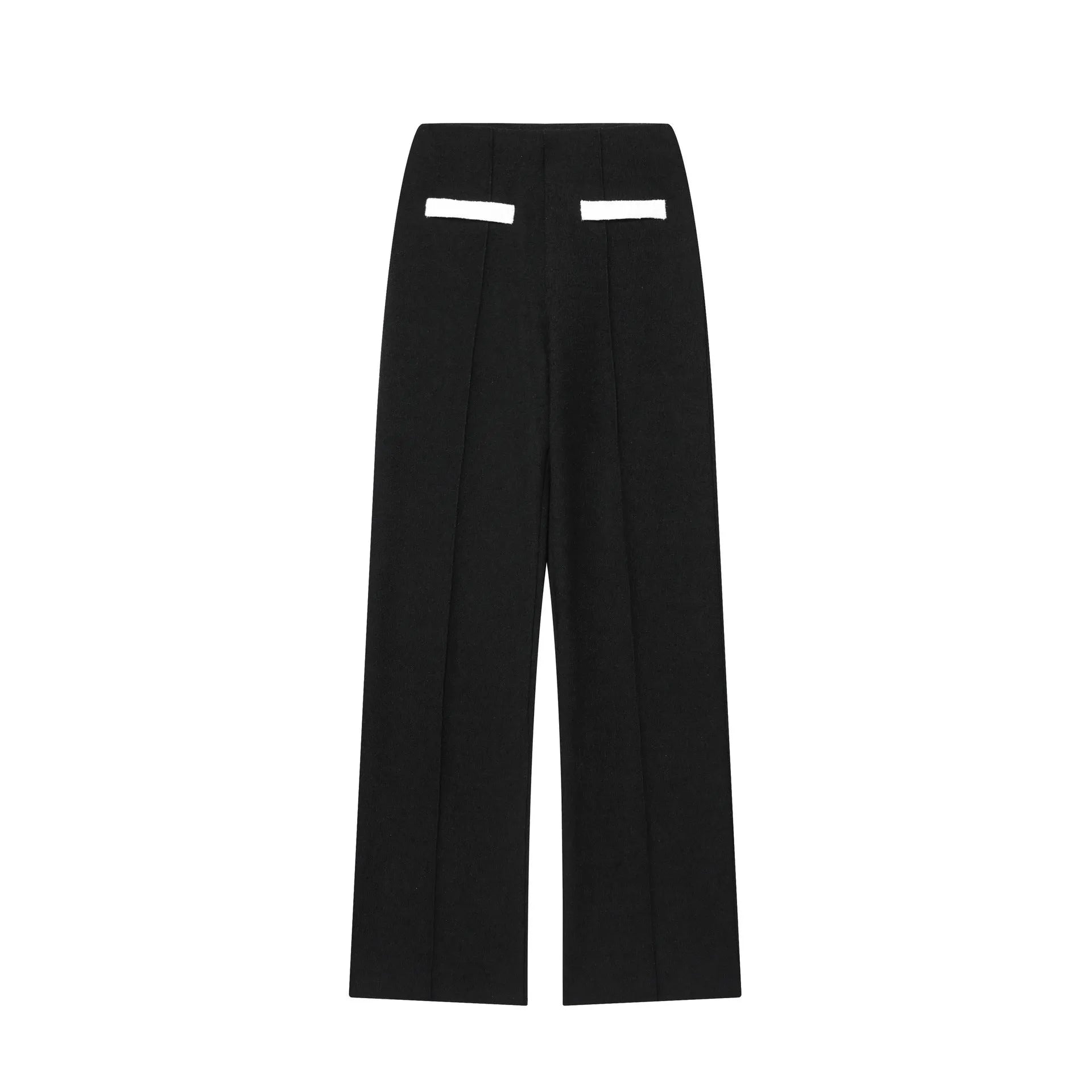 Women's polyester street fashion suit with beaded leather accent top and matching high-waisted trousers