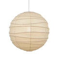 Japanese rice paper pendant chandelier with soft white shade in a living room setting.