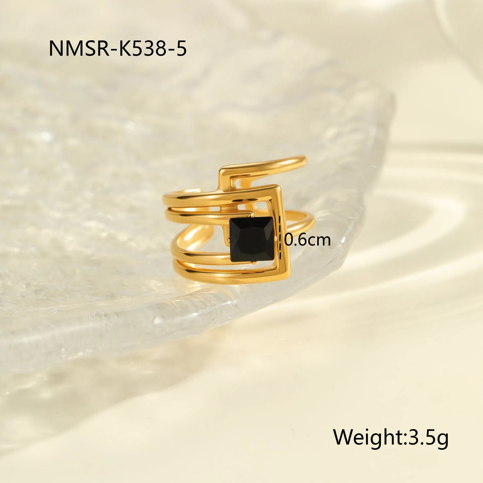 Geometric open mouth adjustable ring with inlaid zircon detailing on electroplated stainless steel