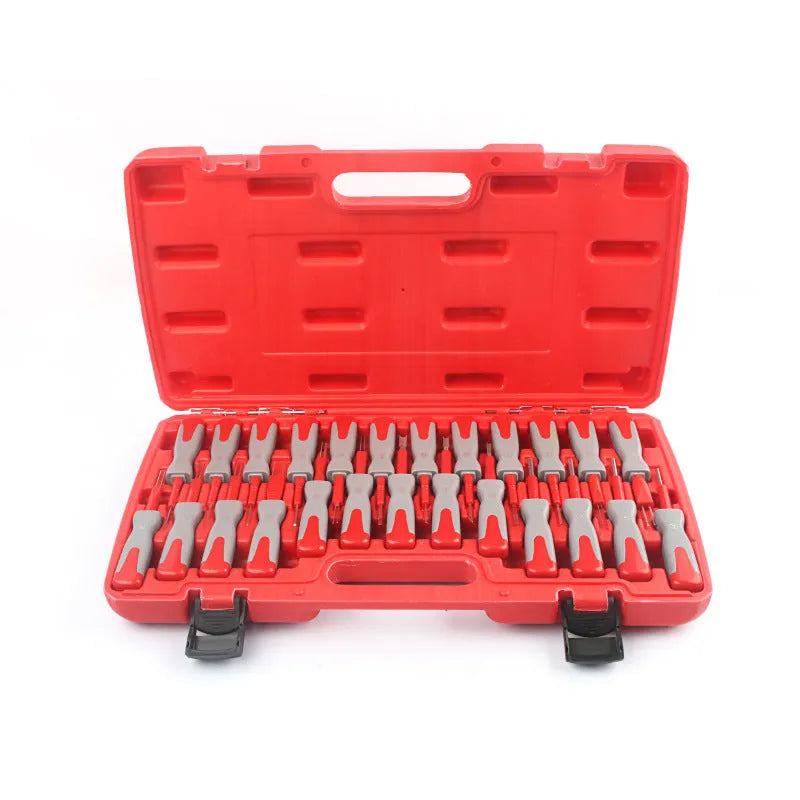 25-piece car terminal removal needle tool set in a storage case for electrical harness disassembly