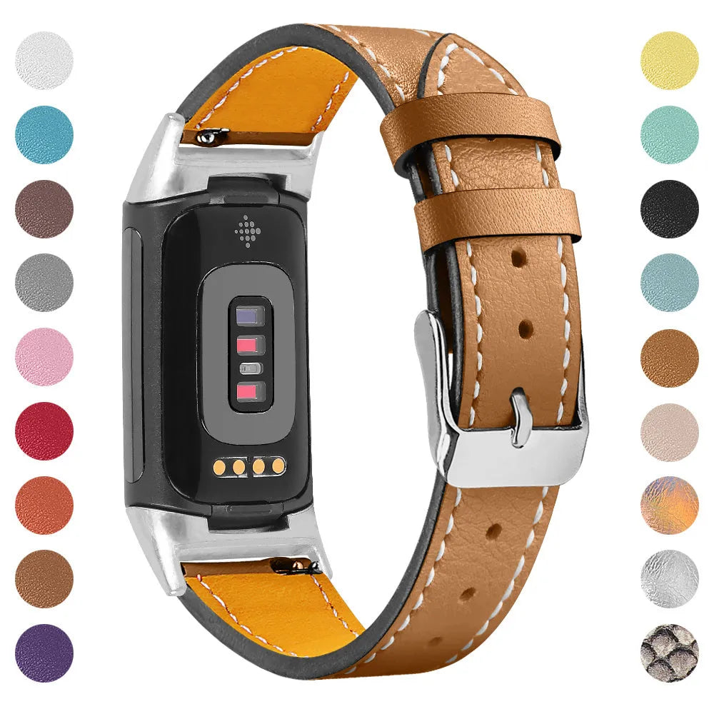 Genuine cowhide leather replacement strap for Fitbit Charge 5 and Charge 6 smart watches
