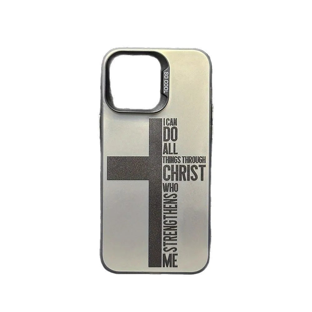 Hard PC phone case for Apple iPhone, coloured silver shell with black cross design, drop-resistant with magnetic