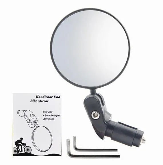 Black foldable convex rearview mirror showing 7cm reflector and adjustable stem.