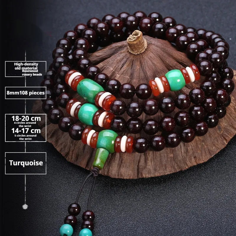 Men's rosewood bracelet with 108 beads showing lapis lazuli stone design option