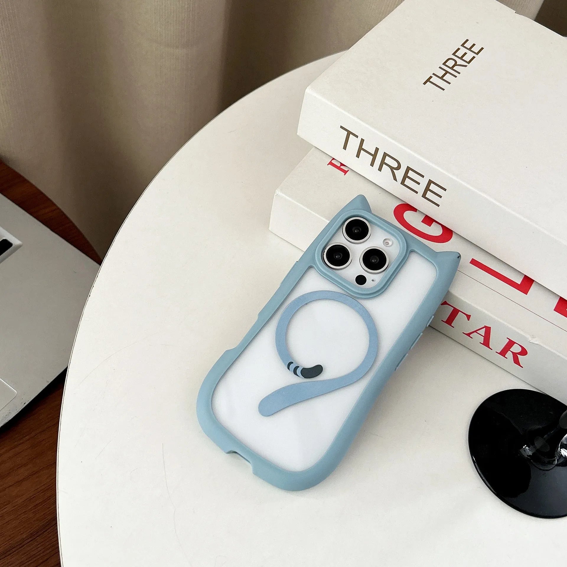 Clear acrylic TPU magnetic phone case for iPhone 17 series showing black, blue, grey and pink colour options