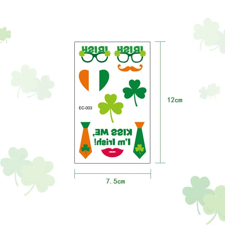 Children's temporary tattoo sticker with Irish festival clover design measuring 120 × 75mm