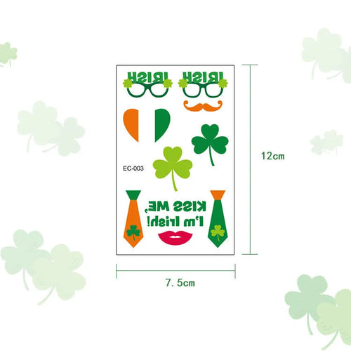 Children's temporary tattoo sticker with Irish festival clover design measuring 120 × 75mm