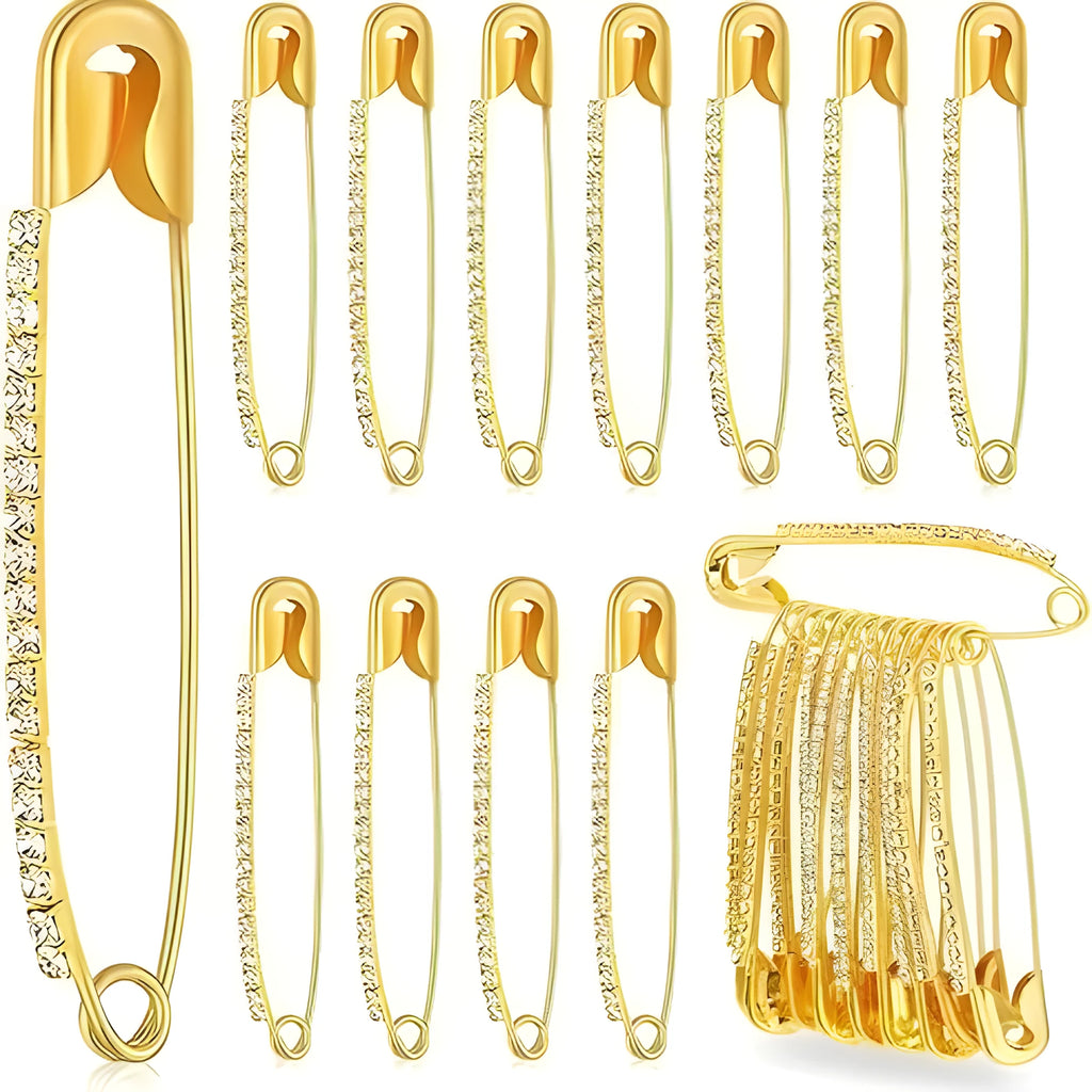 Rhinestone flower brooch pin for headscarf anti-exposure scarf buckle, gold or silver, 10 or 12 pack