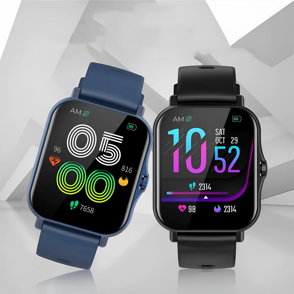 W10 Bluetooth smart watch showing heart rate and blood pressure monitoring on a 1.75-inch curved touch screen.