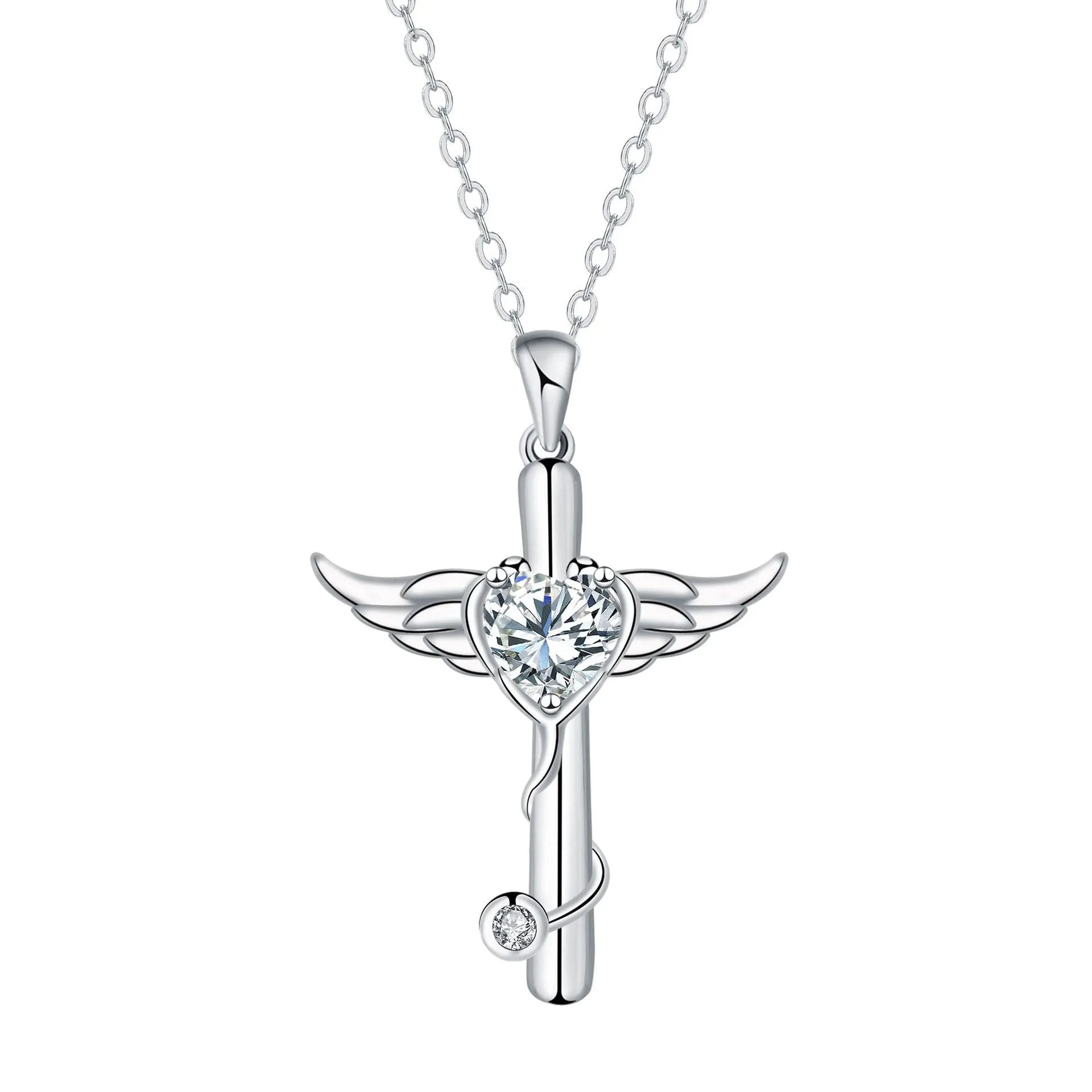 Wings cross stethoscope necklace pendant in copper with diamond electroplating colour options.