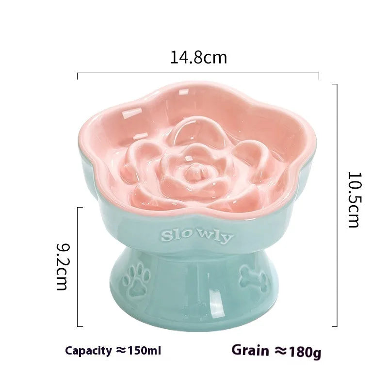 Black ceramic pet bowl with high foot neck protector design for dogs and cats