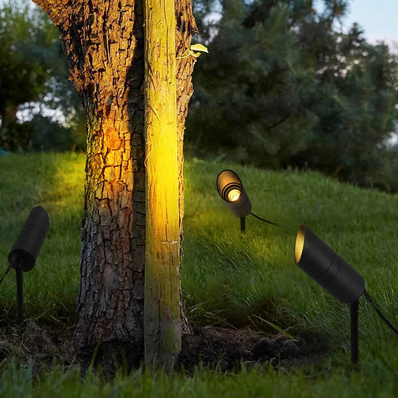 Aluminium outdoor ground lamp with spike base and plug-in cable for garden lighting