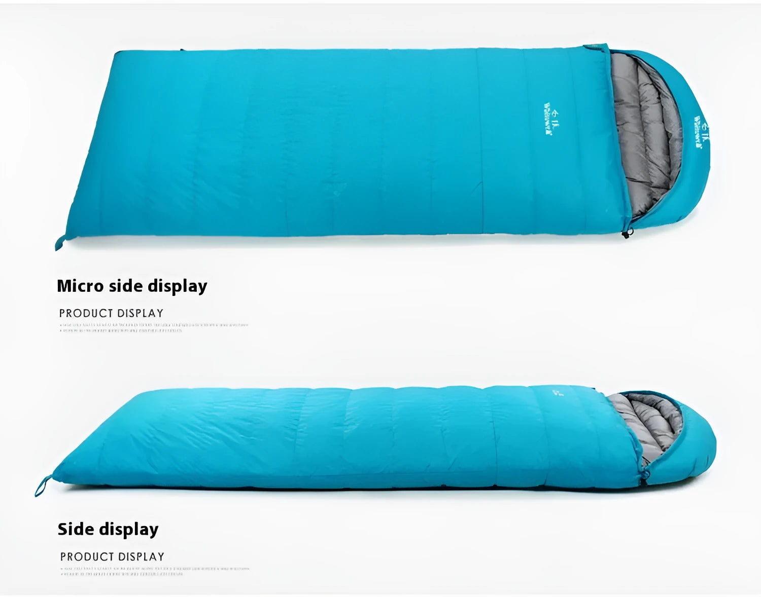 Black outdoor sleeping bag with goose down filler and tear-resistant nylon fabric for adult camping use