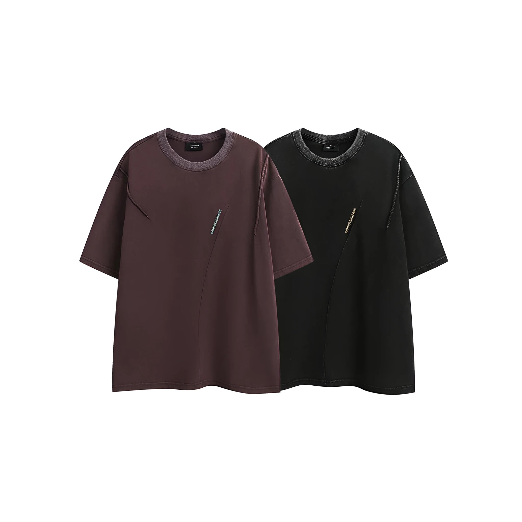 Man wearing a loose black retro short-sleeved cotton T-shirt with an embroidered washed design