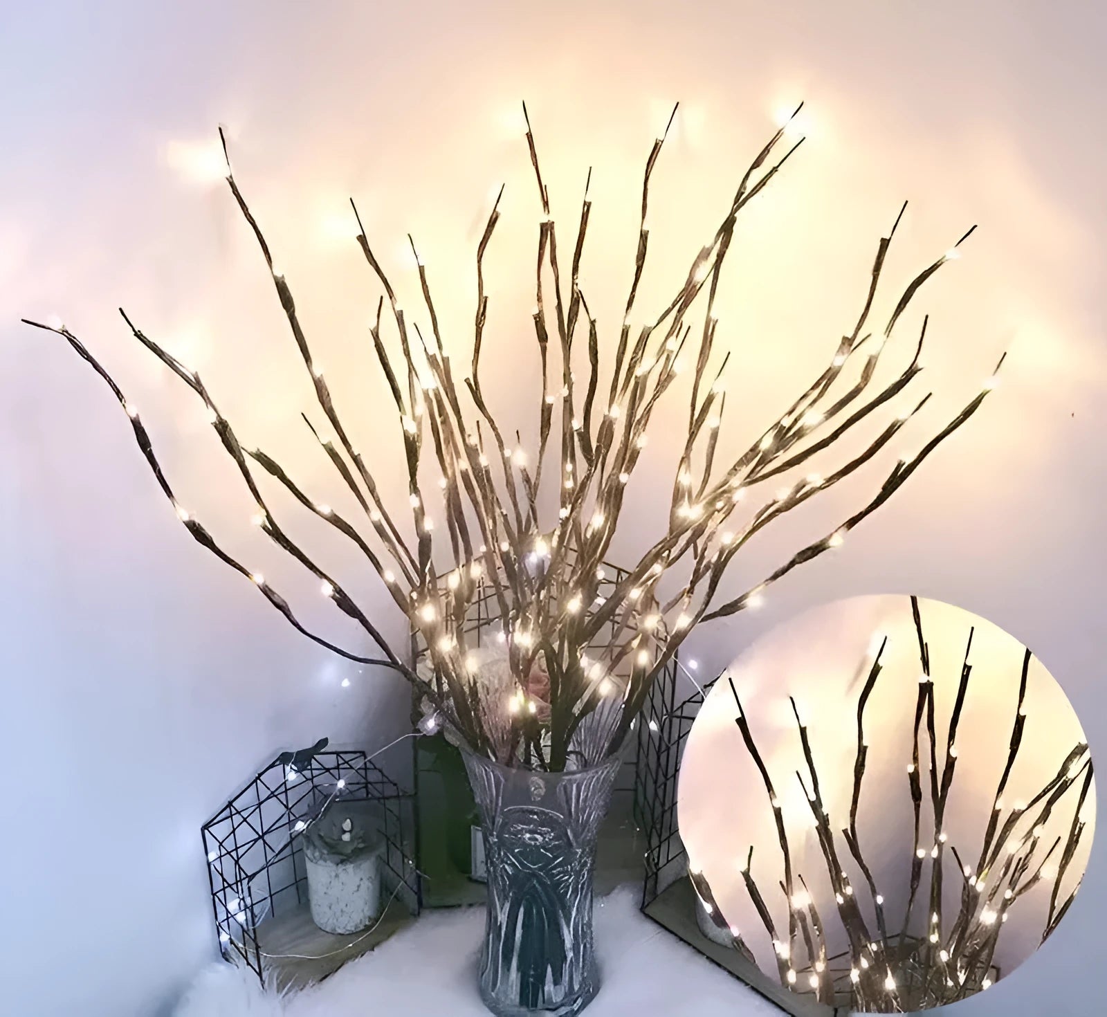 LED simulation branch tree light with adjustable colours in vase display