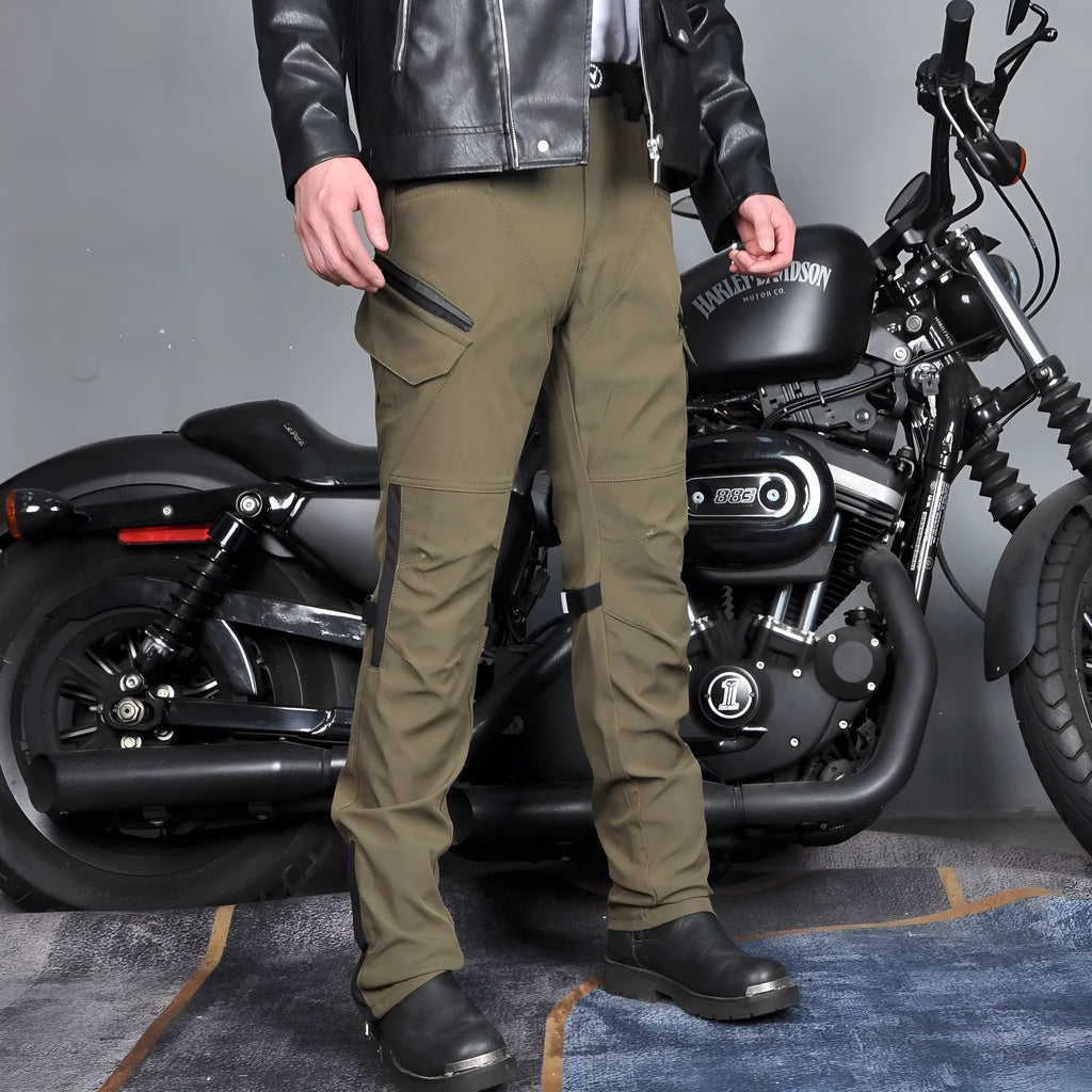 Motorcycle waterproof cycling trousers in black or green with protective gear set