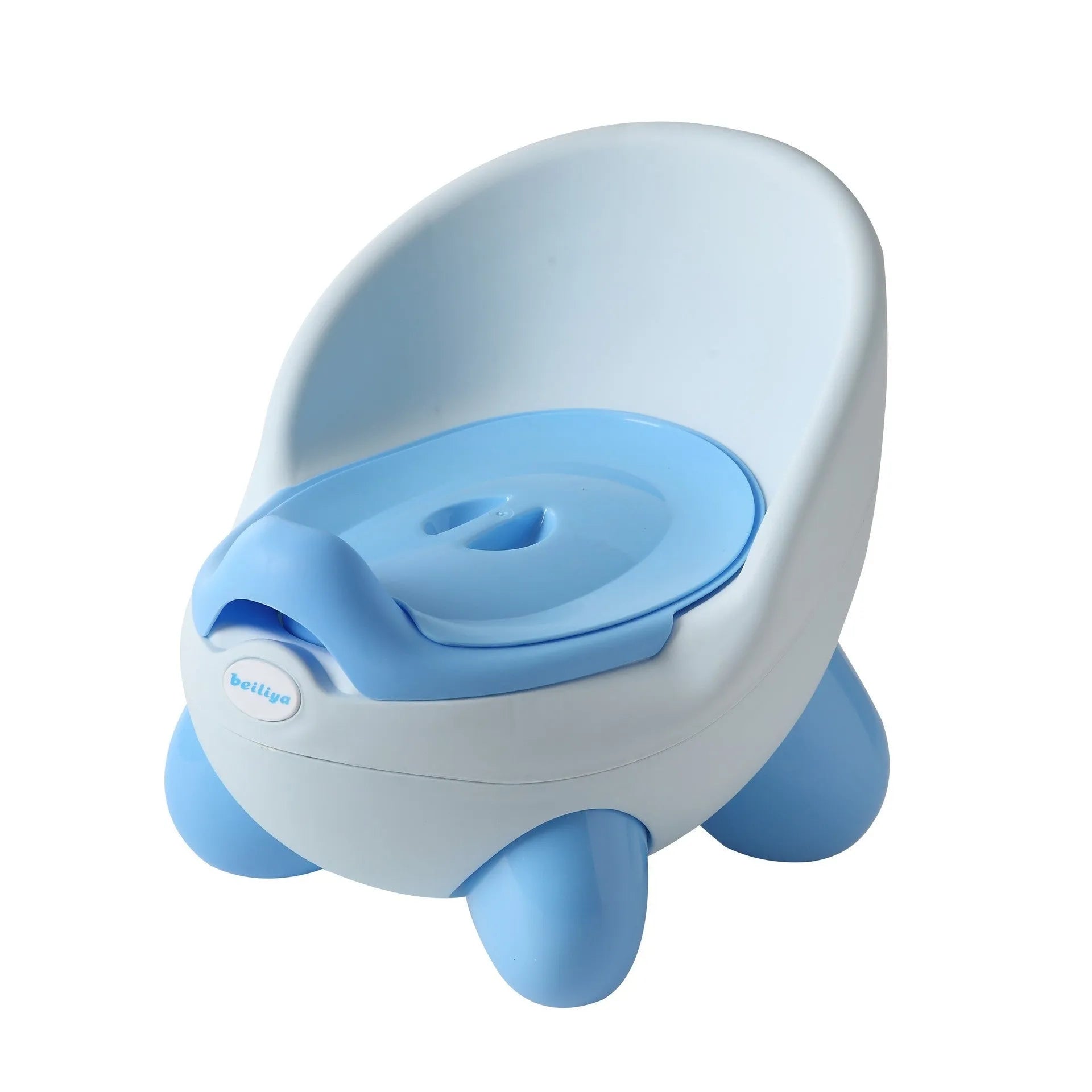 Cartoon-themed baby toilet training stool with splash guard in blue PP plastic