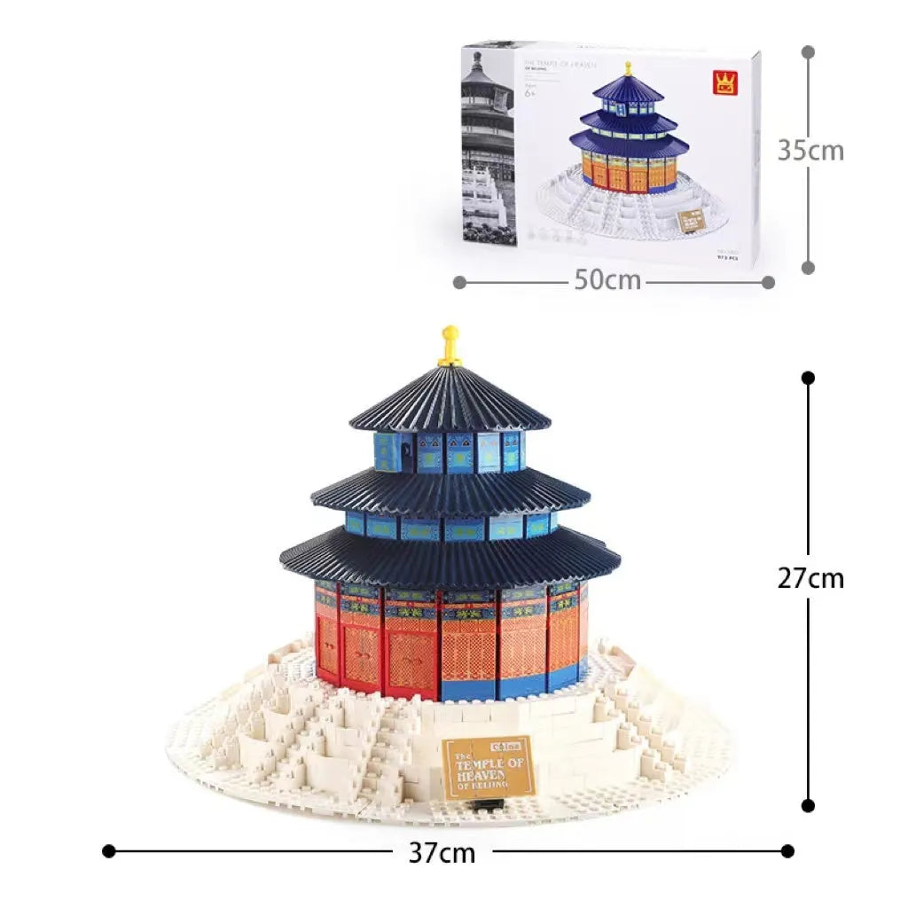 Wange building block set showing over 800 small ABS plastic pieces for constructing global landmark models.