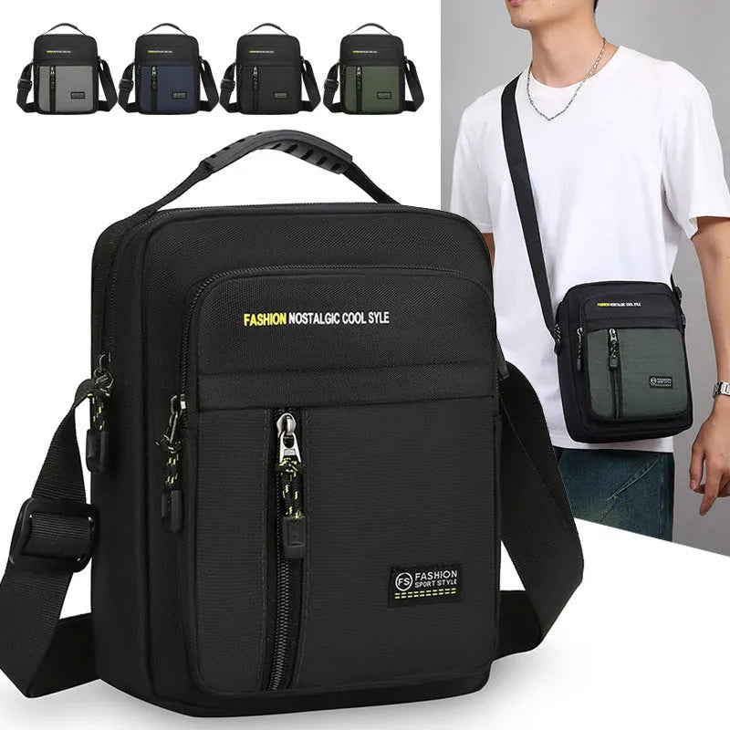 Men's nylon crossbody messenger bag with sewing thread detailing in green colour