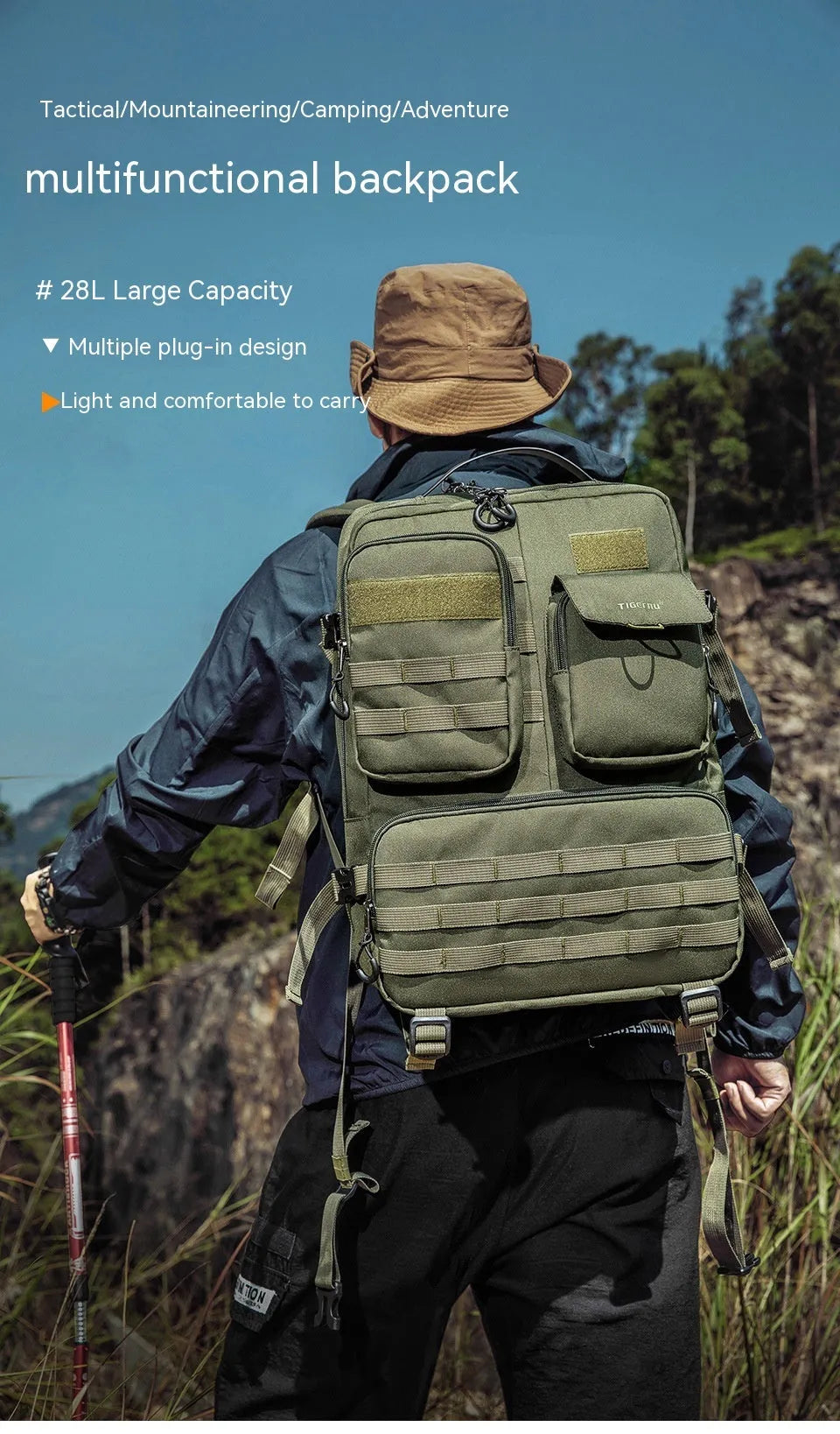 17-inch tactical backpack in Army Green colour with waterproof nylon construction