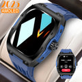 Men's smart watch with Bluetooth calling and AMOLED touch screen on wrist showing fitness tracking display