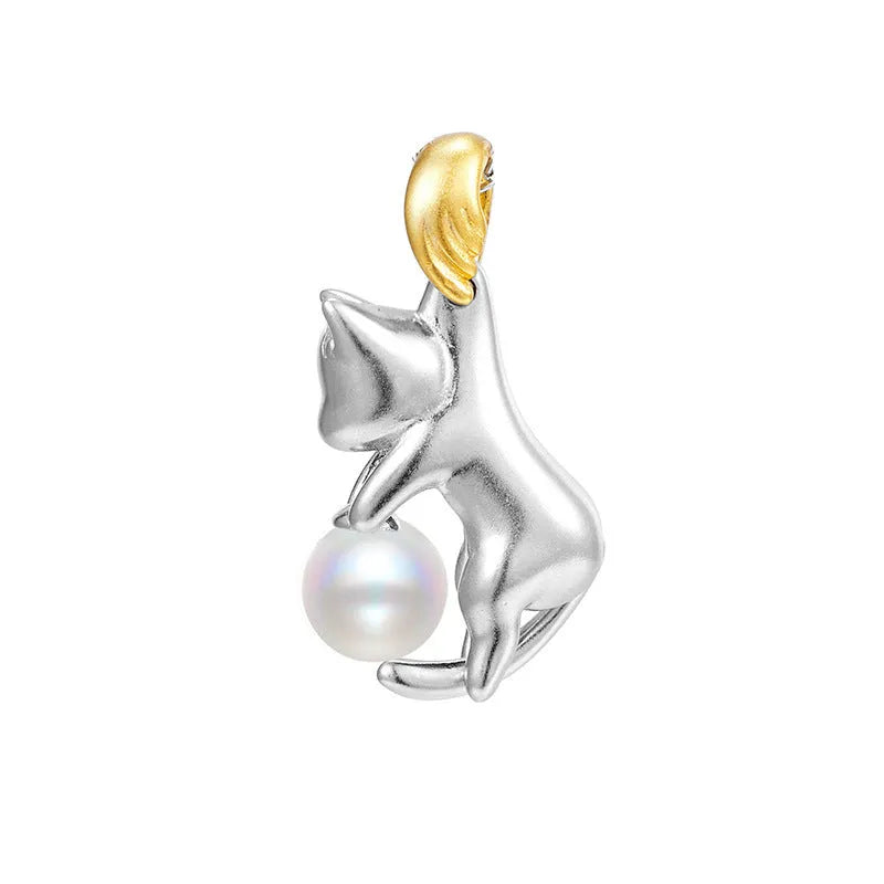 925 sterling silver clavicle chain with cat pendant charm jewellery