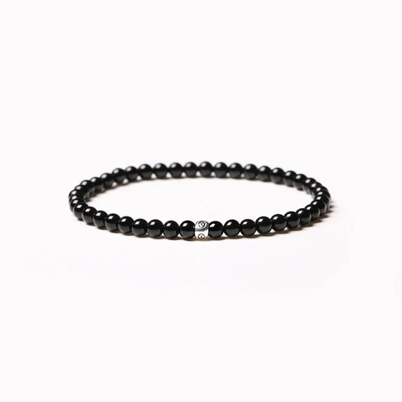 Unisex geometric bracelet with black agate, blue San and obsidian beads approximately 4mm in size