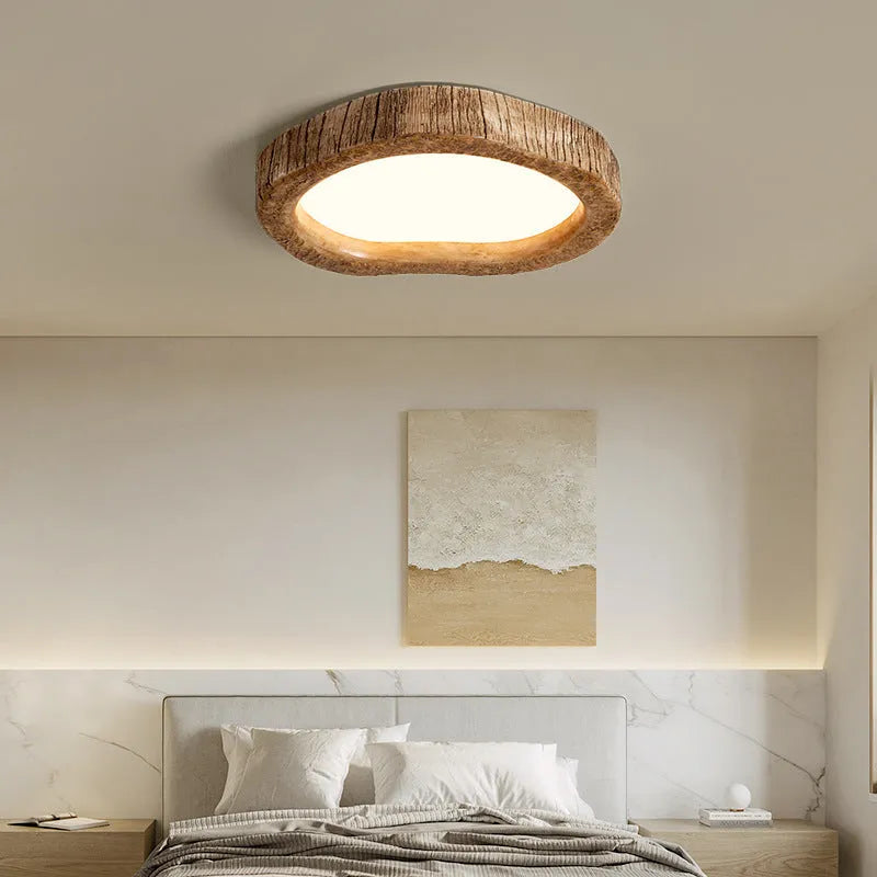 Wood grain finish circular ceiling lamp in new Chinese style with LED lighting