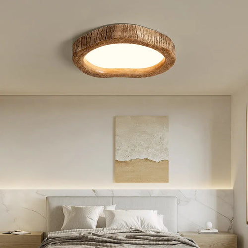 Wood grain finish circular ceiling lamp in new Chinese style with LED lighting