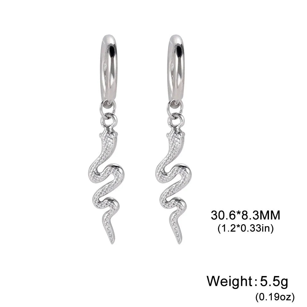 Gold plated snake-shaped vintage clip-on earrings with stainless steel construction